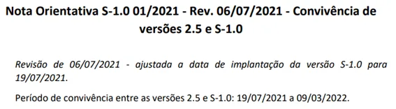 NO S-1.0 01/2021 - Convivência de versões eSocial