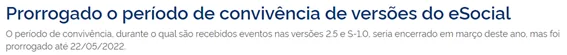 prorrogação período de convivência versões eSocial